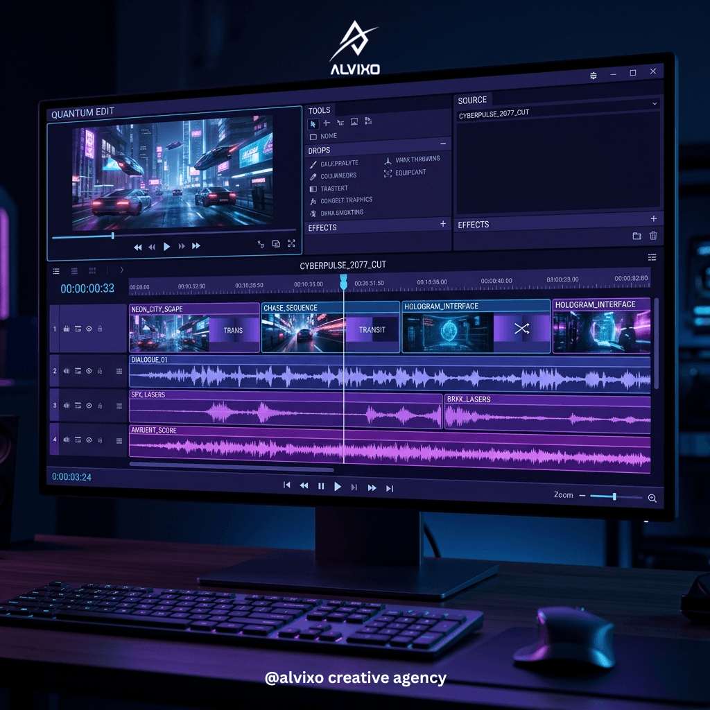 Video editing timeline and promotional video editing by ALVIXO Creative Agency
